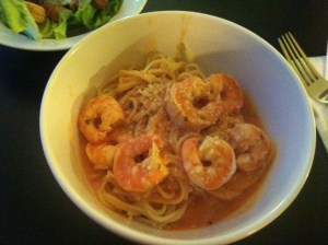 Shrimp with angel hair pasta and tomato sauce