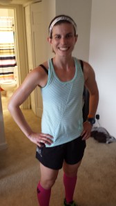 Rocking my Oiselle stipe tank and distance shorts with CEP compression socks.
